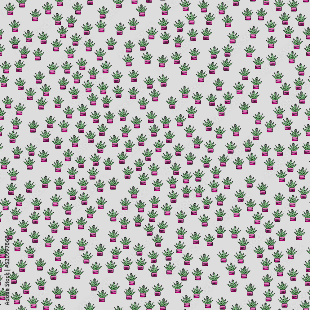 Vector seamless pattern with cactus in pot. Doodle hand draw. Vector seamless pattern with cactus in pot. Doodle hand draw.