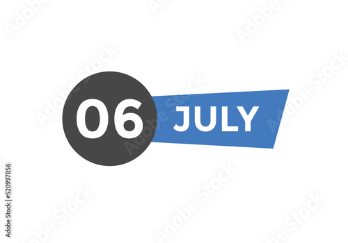 july 6 calendar reminder. 6th july daily calendar icon template. Vector illustration 
