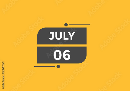 july 6 calendar reminder. 6th july daily calendar icon template. Vector illustration 

