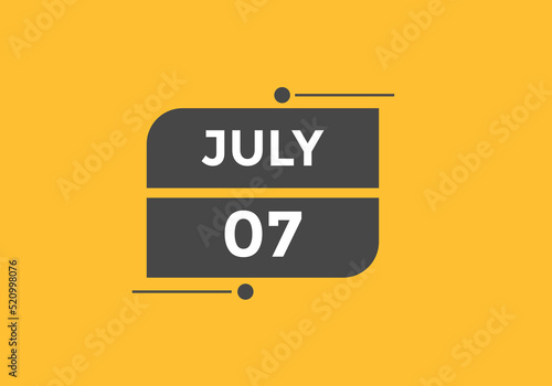 july 7 calendar reminder. 7th july daily calendar icon template. Vector illustration 
