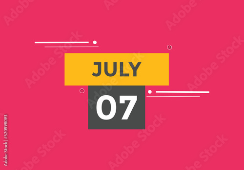july 7 calendar reminder. 7th july daily calendar icon template. Vector illustration 
