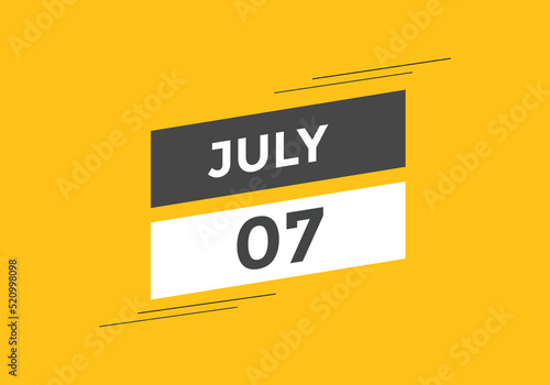 july 7 calendar reminder. 7th july daily calendar icon template. Vector illustration 
