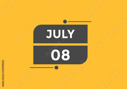 july 8 calendar reminder. 8th july daily calendar icon template. Vector illustration 
