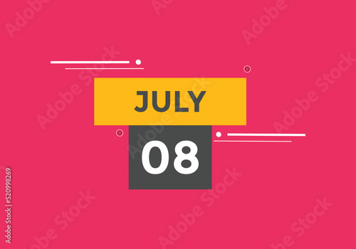 july 8 calendar reminder. 8th july daily calendar icon template. Vector illustration 
