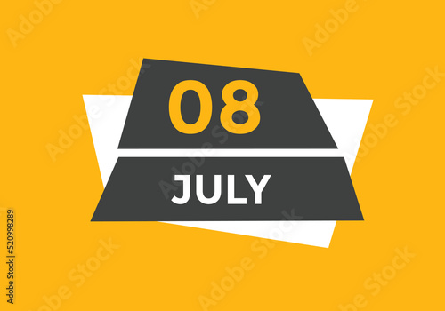 july 8 calendar reminder. 8th july daily calendar icon template. Vector illustration 
