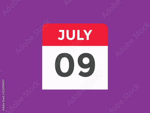 july 9 calendar reminder. 9th july daily calendar icon template. Vector illustration 