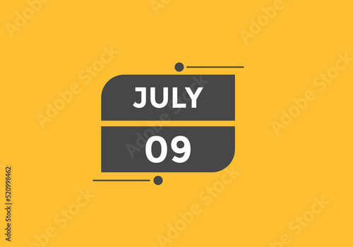 july 9 calendar reminder. 9th july daily calendar icon template. Vector illustration 
