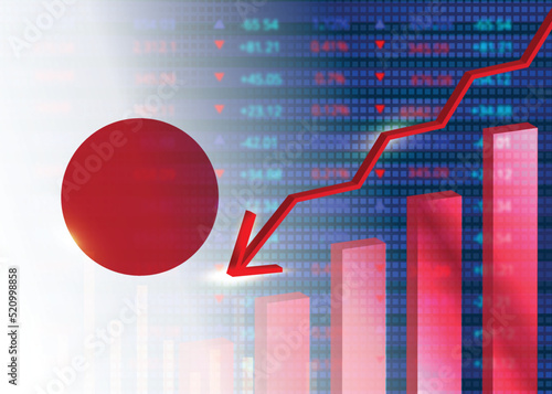 Economic crisis in Japan.Financial crisis concept.Japan flag with stock chart