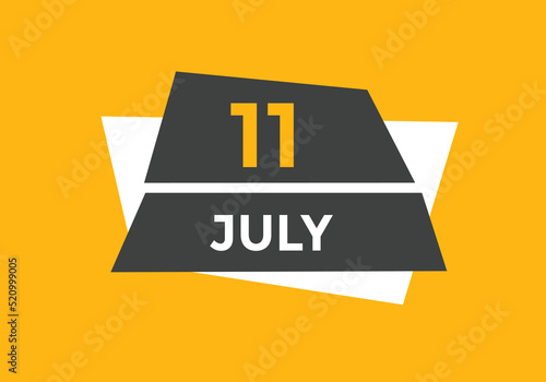 july 11 Calendar icon Design. Calendar Date 11th july. Calendar template 
