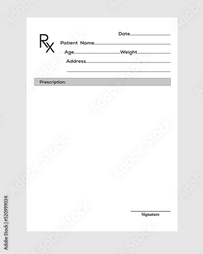 Rx pad template. Medical regular prescription form.
