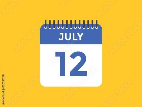 july 12 Calendar icon Design. Calendar Date 12th july. Calendar template 
