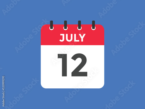 july 12 calendar reminder. 12th july daily calendar icon template. Vector illustration 