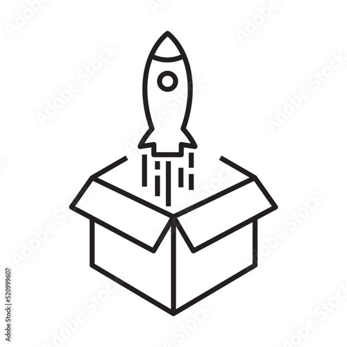 Vector Icon Representing A Rocket Launched From An Open Box. Startup or new idea concept.
