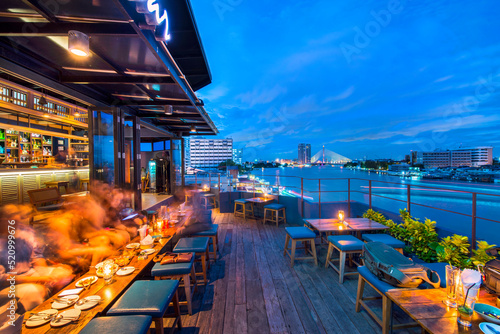 Rooftop Bar. Overlooks the Chao Phraya river in Bangkok ,Thailand
