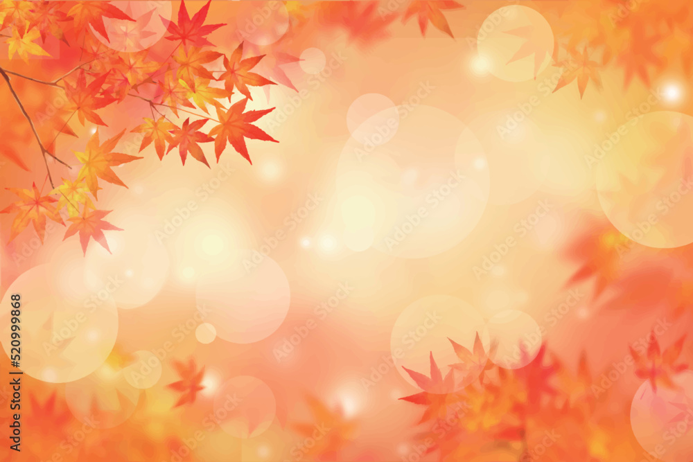 キラキラ輝く美しい紅葉の葉のオシャレなベクターの光の差し込むピンボケの背景素材フレーム キラキラ輝く美しい紅葉の葉のオシャレなベクターの光の差し込むピンボケの背景素材フレーム