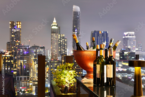 Photography Bangkok city view point from rooftop bar, overlooking a magnificent cityscape bl