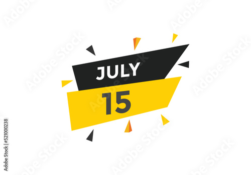 july 15 Calendar icon Design. Calendar Date 15th july. Calendar template 

