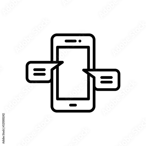 Chatting message on mobile cell phone icon. Simple outline style. Bubble talk, push alert, live chat concept. Thin line vector illustration isolated on white background. EPS 10.