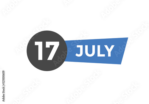 july 17 calendar reminder. 17th july daily calendar icon template. Vector illustration 
