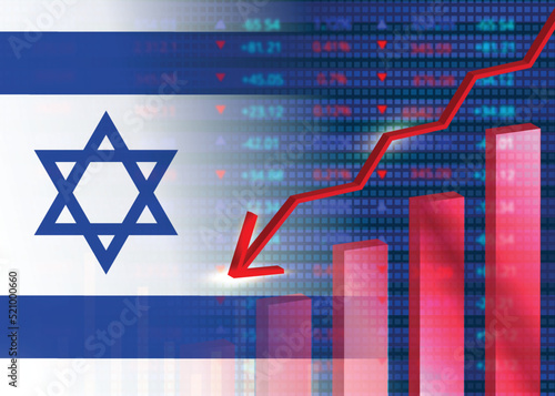 Economic crisis in Israel.Financial crisis concept.Israel flag with stock chart
