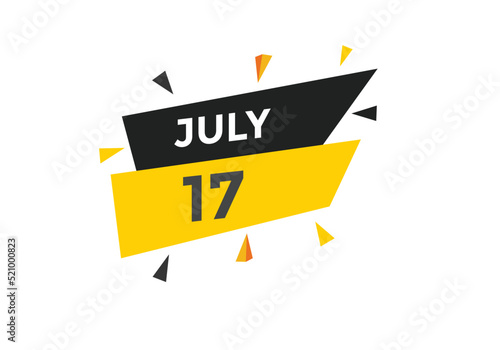 july 17 Calendar icon Design. Calendar Date 17th july. Calendar template 
