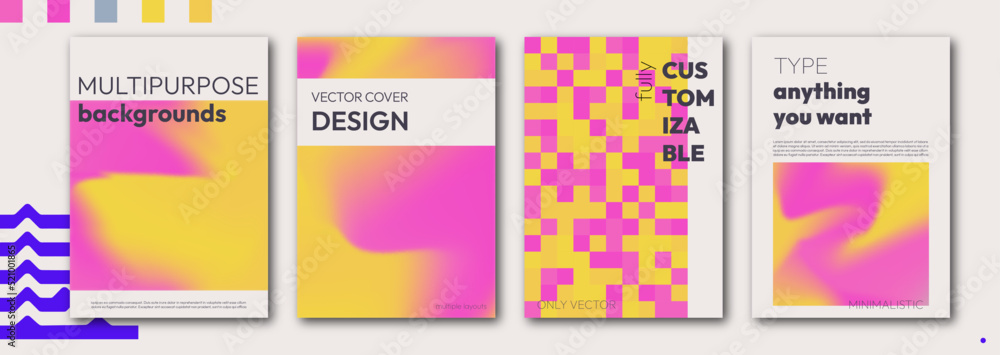 bright gradient color abstract line pattern background cover design. modern background design with trendy and vivid vibrant color. blue violet purple pink placard poster vector cover template.