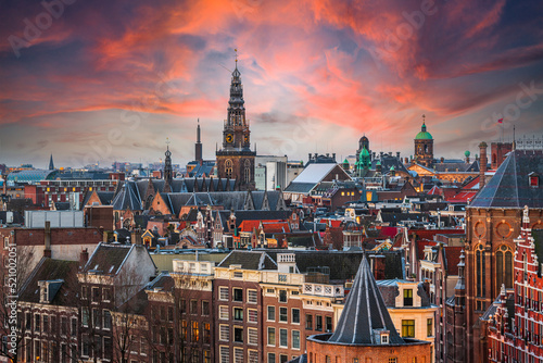 Fotografie, Obraz Amsterdam, Netherlands Historic Downtown Cityscape