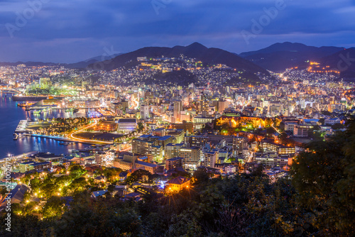 Nagasaki, Japan Downtown Skyline Over the Bay © SeanPavonePhoto