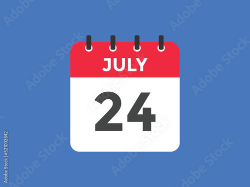 july 24 calendar reminder. 24th july daily calendar icon template. Vector illustration 