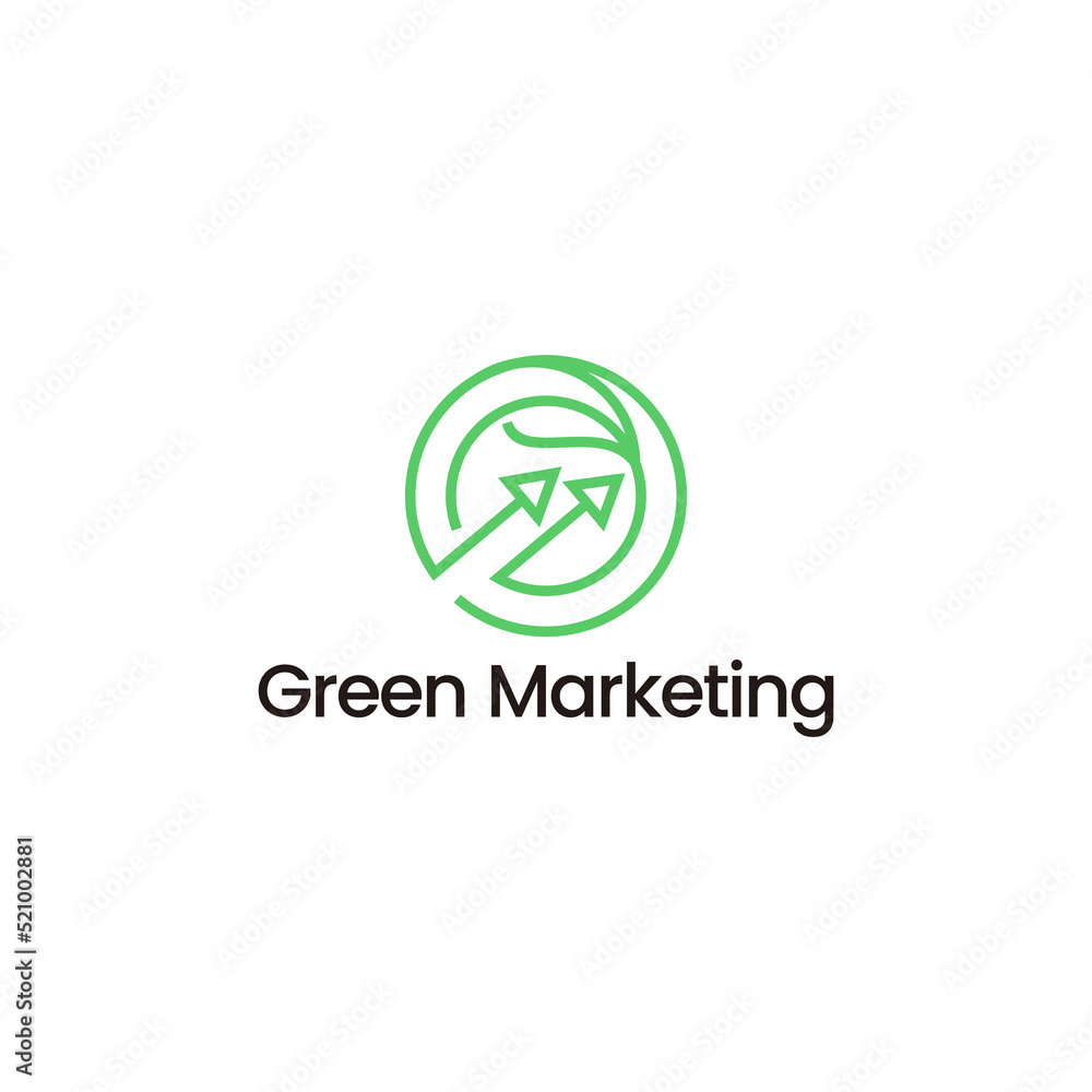 green marketing logo design, natural leaf and arrow growth concept vector template green marketing logo design, natural leaf and arrow growth concept vector template