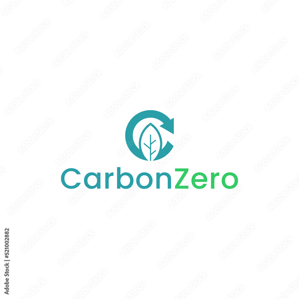carbon zero logo design. green leaf and neutral emission concept vector template .free air pollution illustration