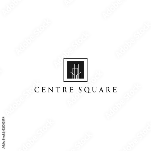 Simple modern building architecture logo design with line art skyscraper graphic