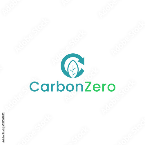 carbon zero logo design. green leaf and neutral emission concept vector template .free air pollution illustration