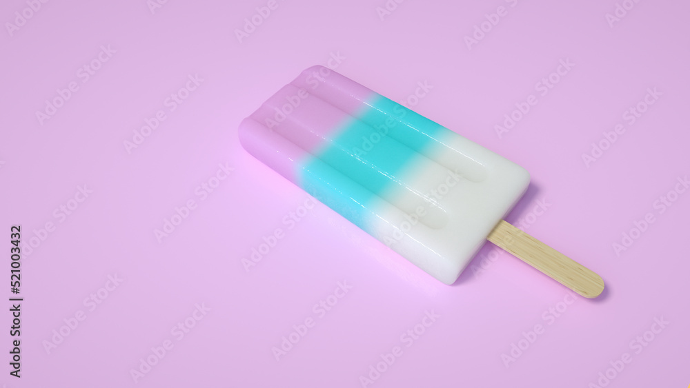 Pastel color ice cream stick on pink pastel background with copy space. Minimalist food concept.