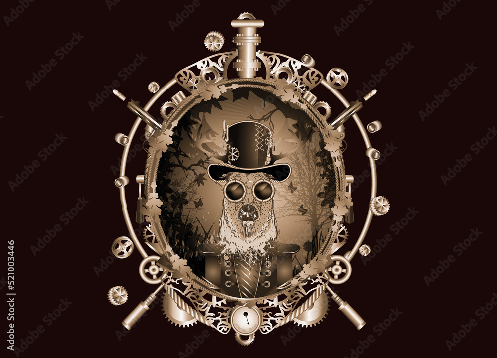 Obraz premium Steampunk Hirsch Porträt im antiken Sepia Look