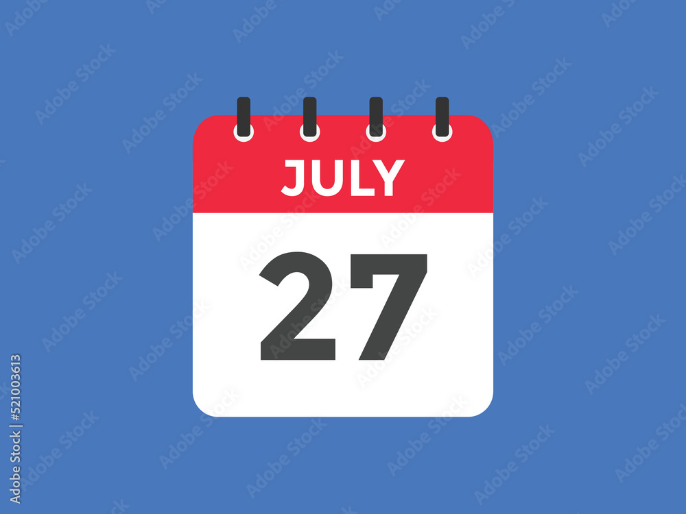 july 27 calendar reminder. 27th july daily calendar icon template. Vector illustration
july 27 calendar reminder. 27th july daily calendar icon template. Vector illustration