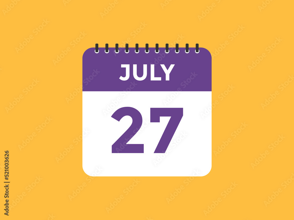 july 27 calendar reminder. 27th july daily calendar icon template. Vector illustration
july 27 calendar reminder. 27th july daily calendar icon template. Vector illustration