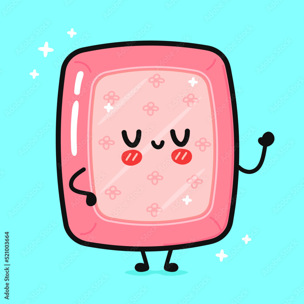 Cute funny soap waving hand. Vector hand drawn cartoon kawaii character illustration icon. Isolated on blue background. Soap character concept Cute funny soap waving hand. Vector hand drawn cartoon kawaii character illustration icon. Isolated on blue background. Soap character concept