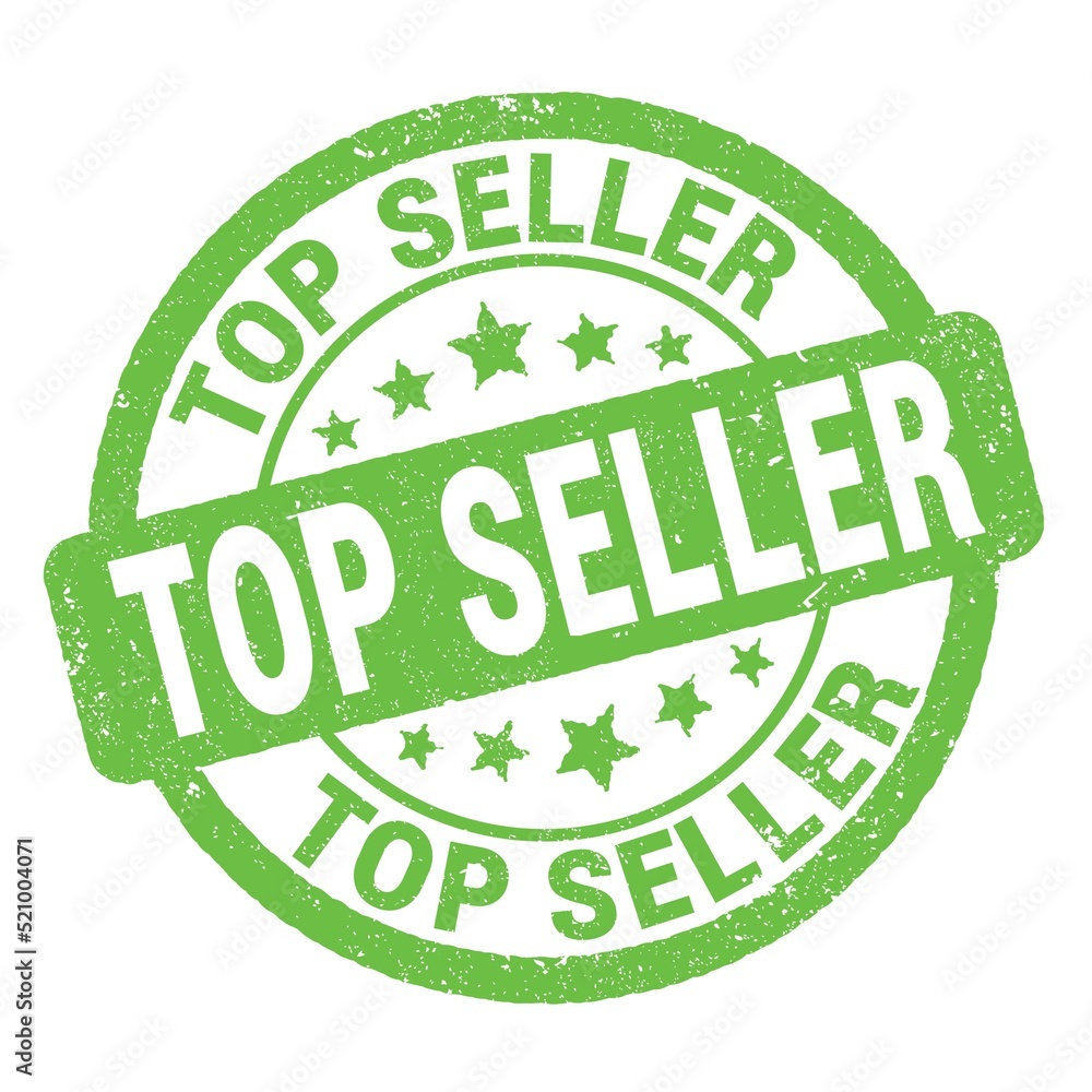 TOP SELLER text written on green round stamp sign. TOP SELLER text written on green round stamp sign.