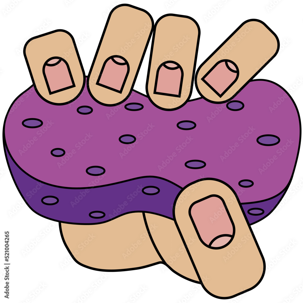 The hand is holding a washcloth. Isolated on white background in cartoon style in vector graphic The hand is holding a washcloth. Isolated on white background in cartoon style in vector graphic