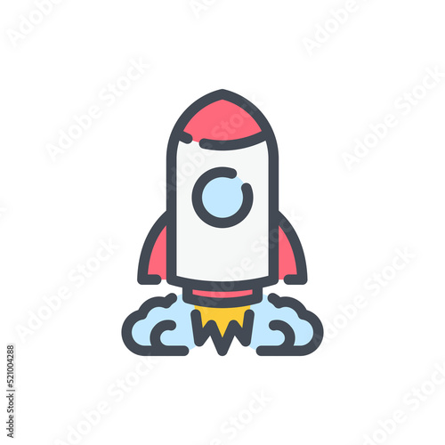 Spaceship and Startup Launch color line icon. Rocket in space vector outline colorful sign.