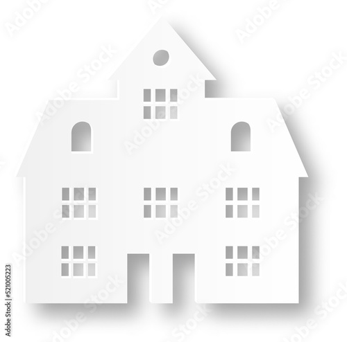 Building paper cut. White architecture silhouette with realistic shadow