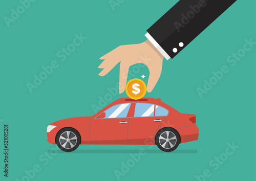 Businessman collect the money in car piggy bank