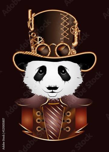 Steampunk Panda Bär mit antiken Zylinder Hut Look photo