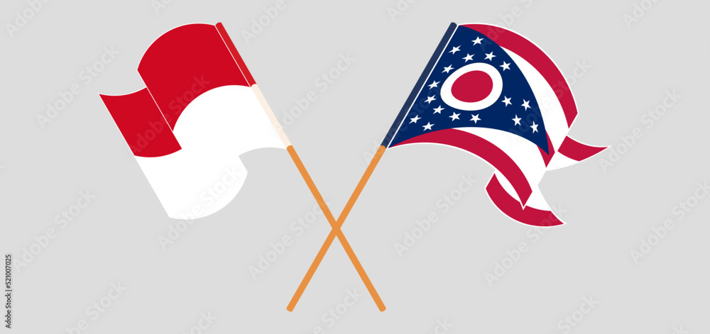 Crossed flags of Monaco and the State of Ohio. Official colors. Correct proportion Crossed flags of Monaco and the State of Ohio. Official colors. Correct proportion