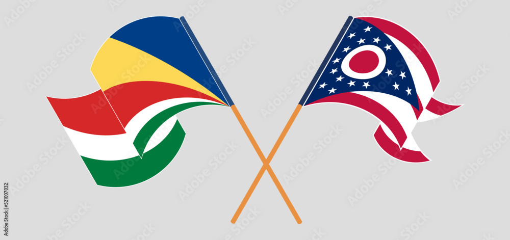 Crossed flags of Seychelles and the State of Ohio. Official colors. Correct proportion