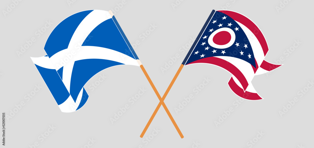 Crossed flags of Scotland and the State of Ohio. Official colors. Correct proportion