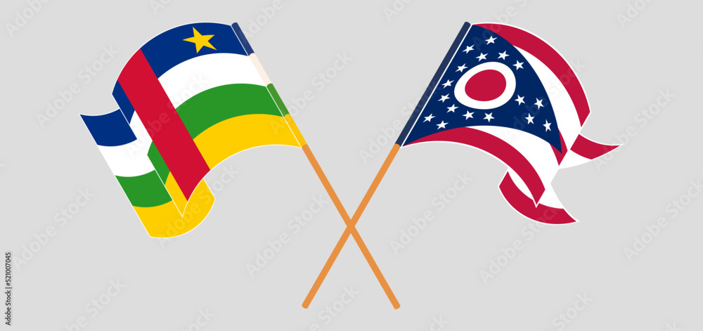 Crossed flags of Central African Republic and the State of Ohio. Official colors. Correct proportion Crossed flags of Central African Republic and the State of Ohio. Official colors. Correct proportion