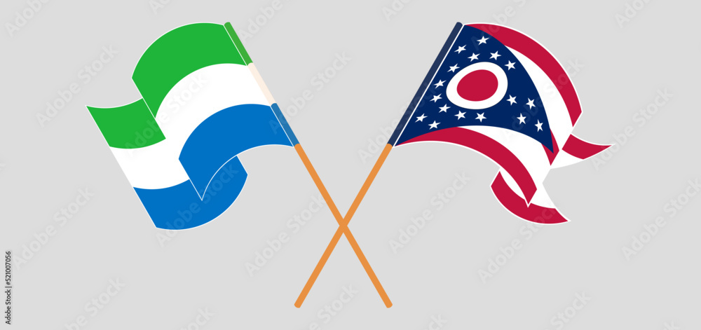 Crossed flags of Sierra Leone and the State of Ohio. Official colors. Correct proportion Crossed flags of Sierra Leone and the State of Ohio. Official colors. Correct proportion