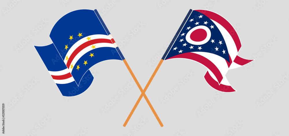 Crossed flags of Cape Verde and the State of Ohio. Official colors. Correct proportion